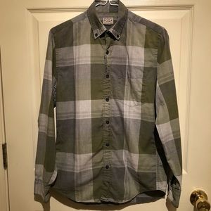 J Crew plaid XS green gray button down GRUNGE, boyfriend shirt